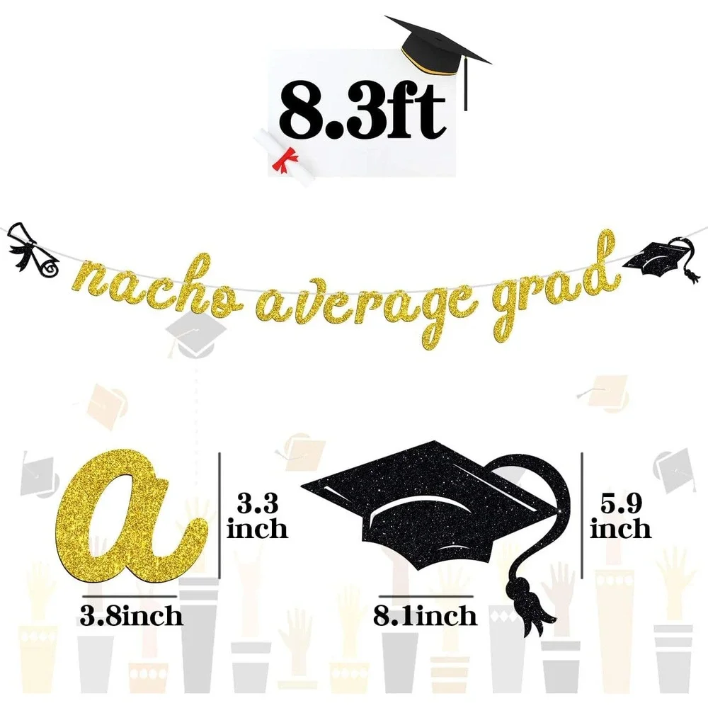 Nacho Average Grad Gold Glitter Graduation Banner 8.3ft Party Decoration Sign